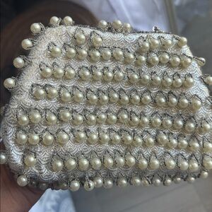 Vintage Pearl-Accented Silver Evening Clutch